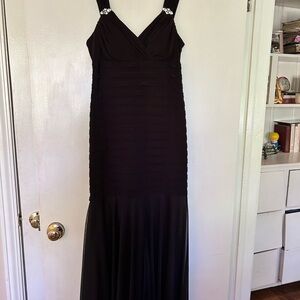 Stunning full length, sheared and chiffon evening dress with rhinestone brocade